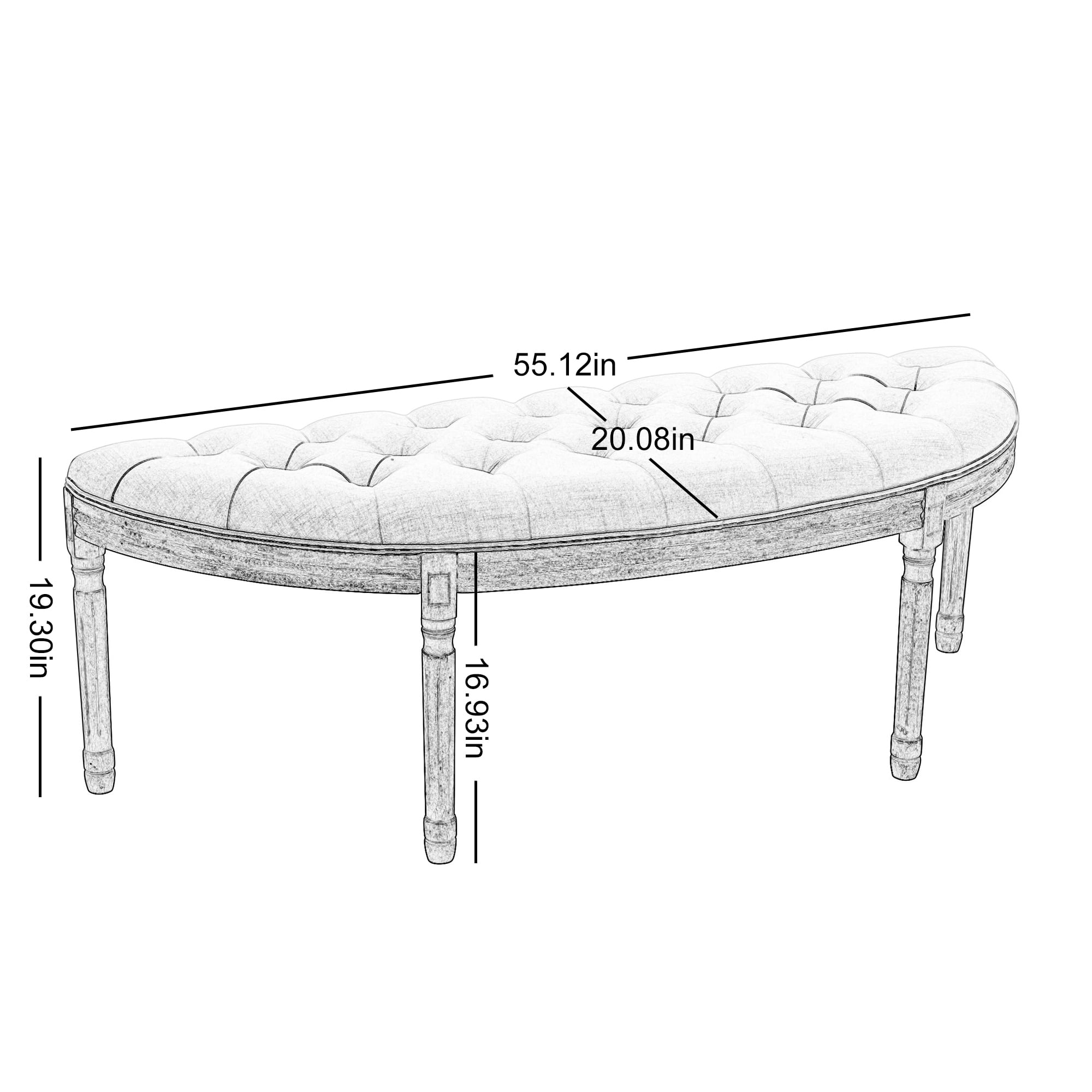 Private Jungle Half Moon French Vintage Bench with Padded Seat & Rubberwood Legs,Beige Private Jungle Half Moon French Vintage Bench with Padded Seat & Rubberwood Legs,Beige
