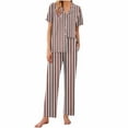 thumbnail image 2 of Cavosen Button up Pajamas for Women Set 2 Piece Soft Sleepwear Short Sleeve Collar Shirts Long Pants Nightwear Striped Loungewear with Pocket Casual House Pjs Outfits Brown S, 2 of 6