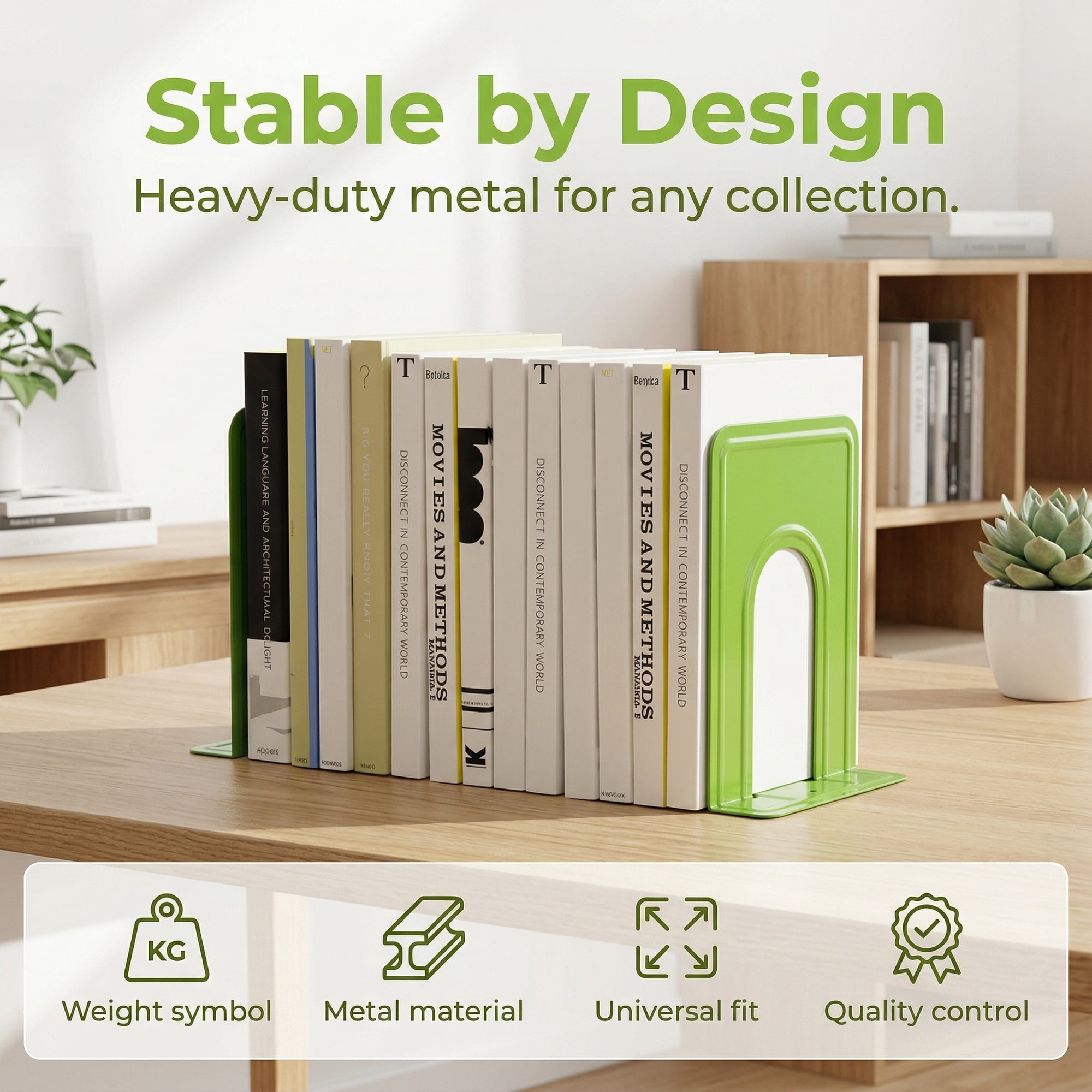 Unique Bargains Expandable Iron Bookends with Compartments Green 5"L x 5.9"W x 7.5"H
