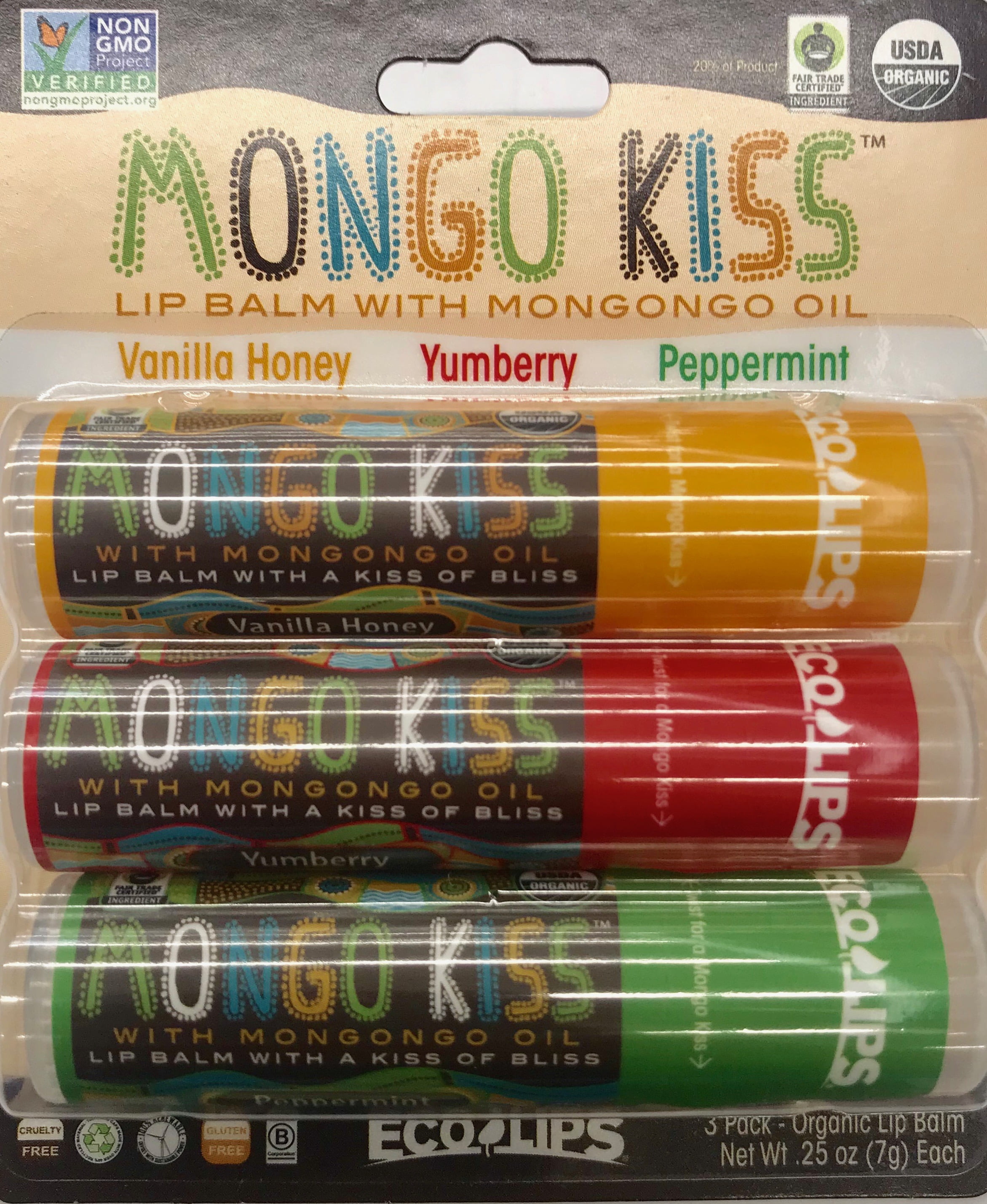 Eco Lips Certified Organic Mongo Kiss Assorted 3Pack Lip Balm