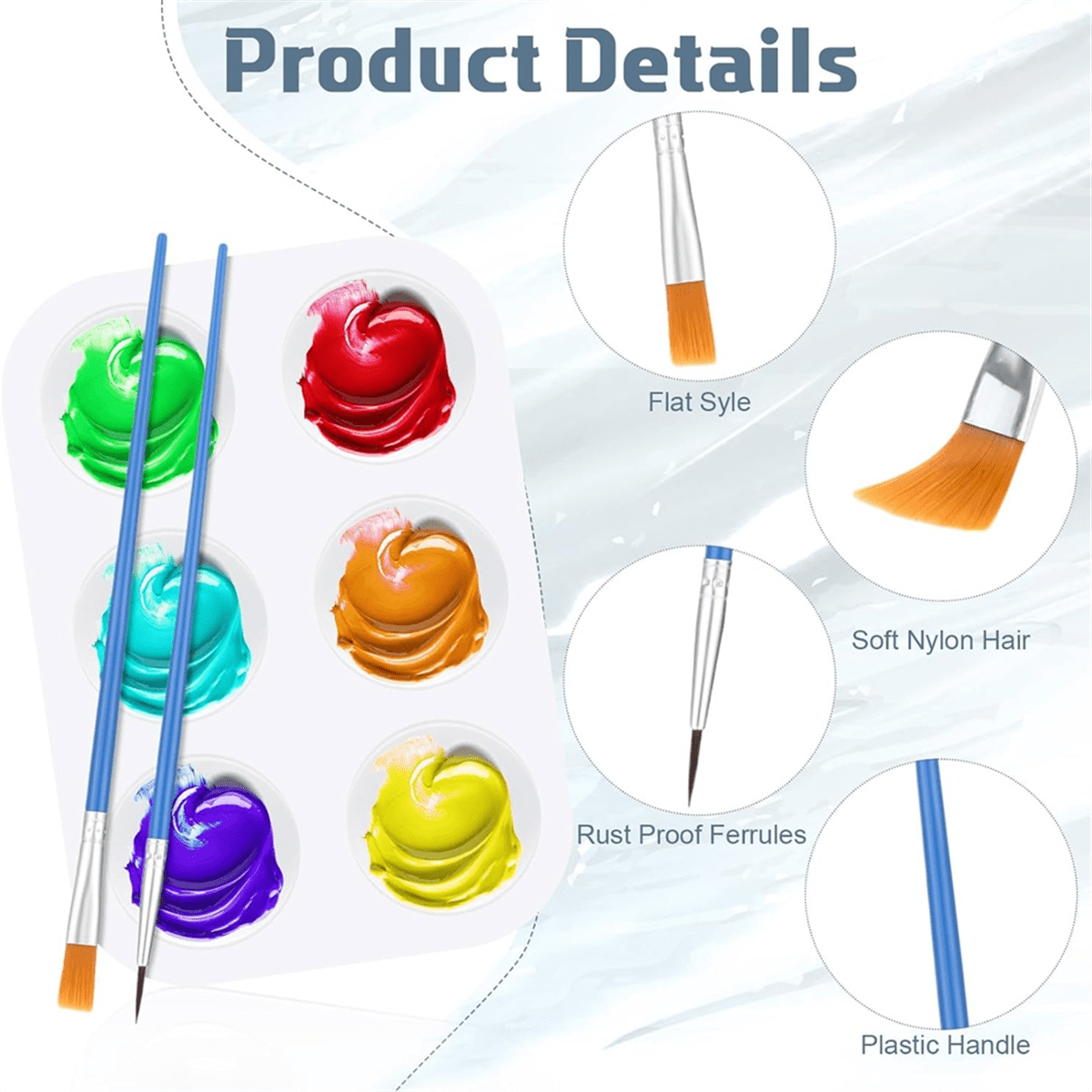 Paint Brush Palette Set 100pcs Nylon Brushes 50pcs Tray Plastic for Art Painting