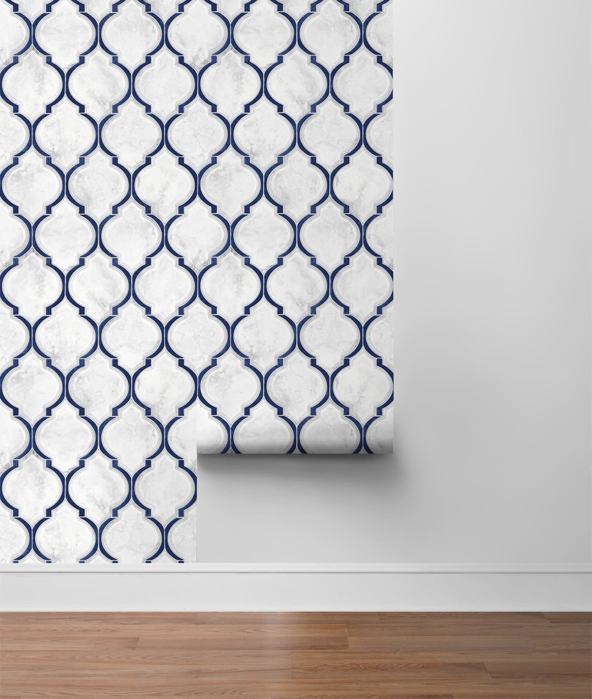 NextWall  Marbled Ogee Peel and Stick Wallpaper Royal Blue & Carrara