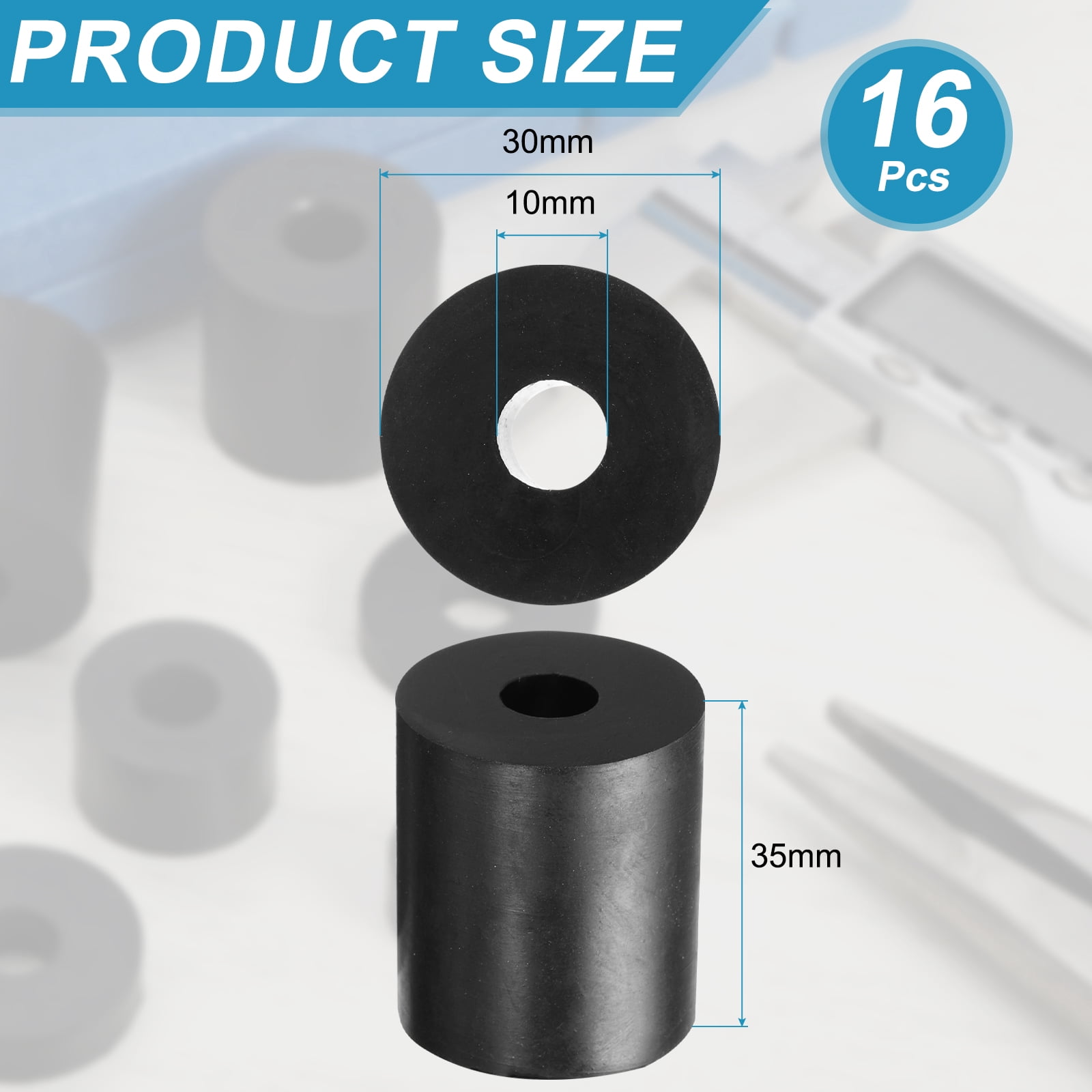 16pcs Rubber Spacers 30mm OD x 10mm ID x 35mm Height Round Anti Vibration Spacer