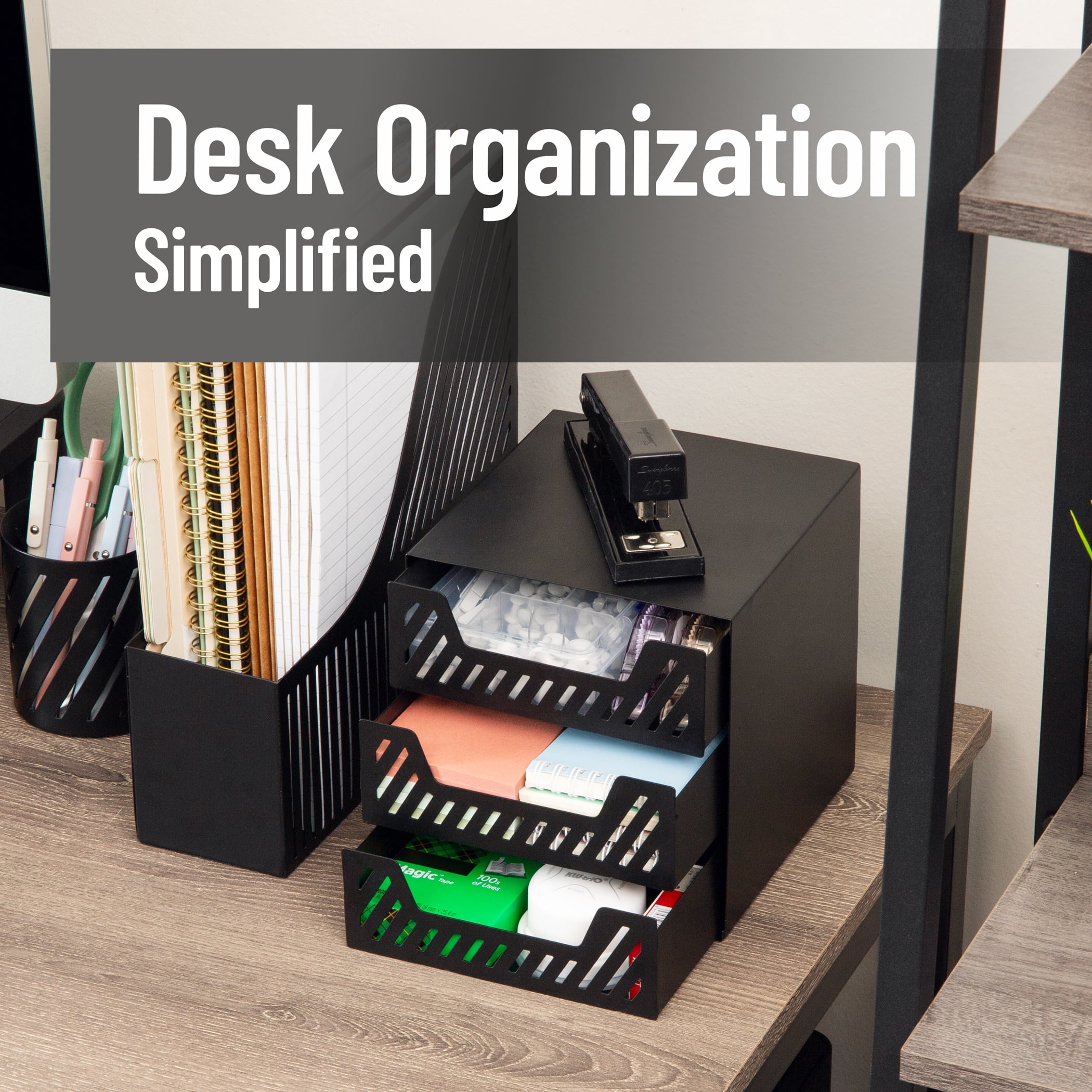 Mind Reader Black 3-Drawer Metal Desktop Organizer