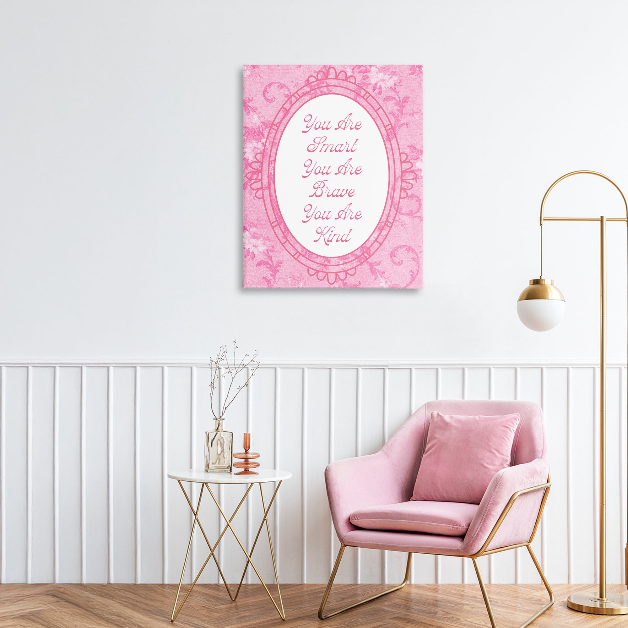 Stupell Industries Smart Brave & Kind Ornate Pink Canvas Wall Art, design by Lil' Rue