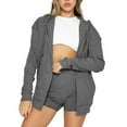 thumbnail image 3 of Scyoekwg Womens Sets 2 Piece Outfits Sweatsuit Fall Outfits Zipper Long Sleeve Coat Shorts Fashion Matching Outfits Casual Two Piece Set Sweatsuit Tracksuit (Dark Gray,M), 3 of 6