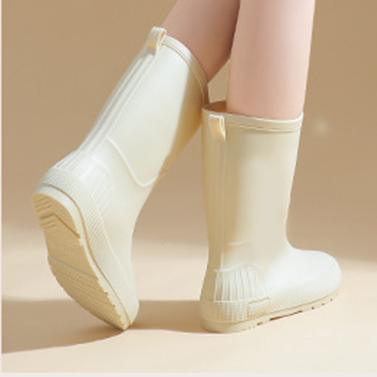 Wdhugt Women Mid-Calf Rain Boots Casual Versatile Cool Eye-Catching Waterproof Trendy Outdoor Fall Winter Comfortable Height-Increasing Heel Material Pvc Size 6.5 Us Foot Length 10.04 Inch