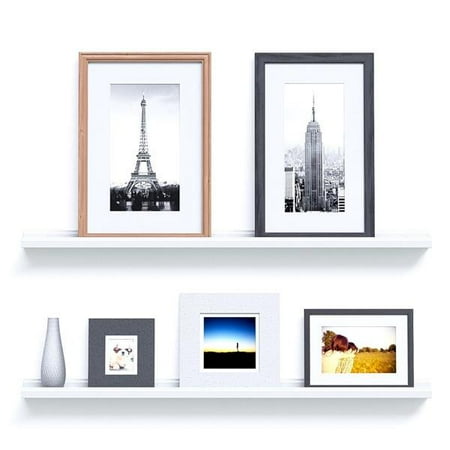 Narrow Wall Shelves 46 Inch Picture Display Ledge Wooden Living Room Office Wall Mount Shelf Narrow Photo Ledge ()