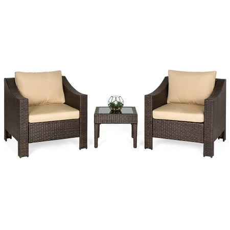 Best Outdoor Chairs Best Choice Products Set of 2 Outdoor Wicker Club Patio Accent Chairs w/ Side Table for Porch, Patio, Poolside - Brown ()