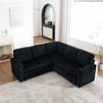 thumbnail image 4 of Sectional Sleeper Sofa with Pull Out Bed, Modular Corner Sofa with Storage, Sectional Couches for Living Room, Convertible Sofa Bed for Living Room, Bedroom and Apartment (Black), 4 of 11