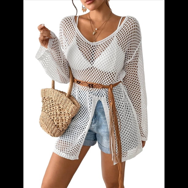 Pañuelos de Crochet para Mujer, Pareos de Baño Calados, Trajes de Verano Tejidos un Tamaño
