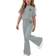 thumbnail image 2 of ITSAME Girls Outfits 2-Piece Heart Print Short Sleeve Top & Flared Pants Summer Fashion Casual Set Gray Size 7, 2 of 6