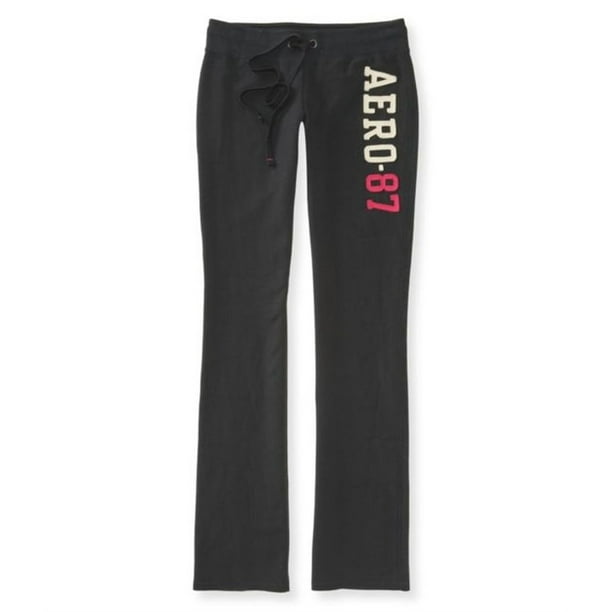 Aeropostale - Pantalones deportivos elásticos ajustados y acampanados para mujer, gris, pequeño Aeropostale Pantalones deportivos