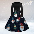thumbnail image 1 of Robe Formelle Courte Col Rond Manches Longues Patchwork Joyeux Noël Imprimé Grande Robe de Noël en Liquidation, 1 of 3