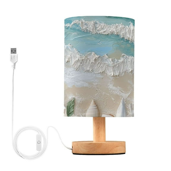 Roses Starfish Shells Beach Oil Painting Table Lamp with USB Port LED Warm Light Lamp Night Light Home Decor