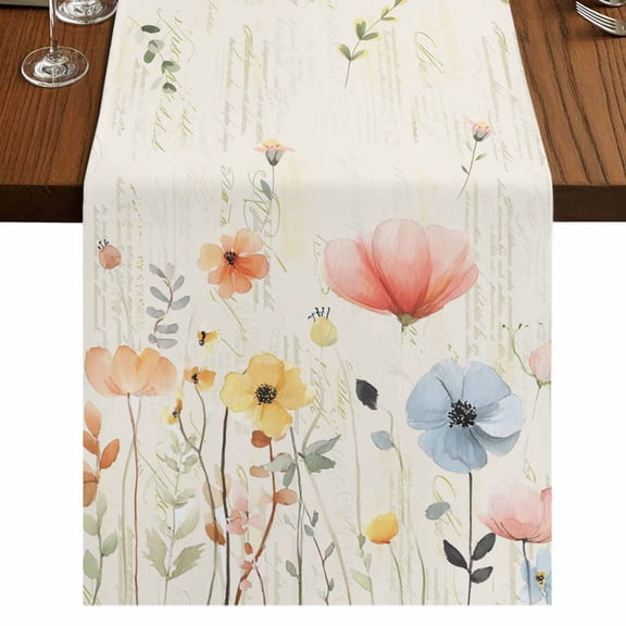 Table Runners 72 Inches Long Dress Scarves, Watercolor Wildflowers Farmhouse Kitchen Table Runner, Coffee Tablerunners, Farmhouse Country Botanical Flowers 18x72 Inch