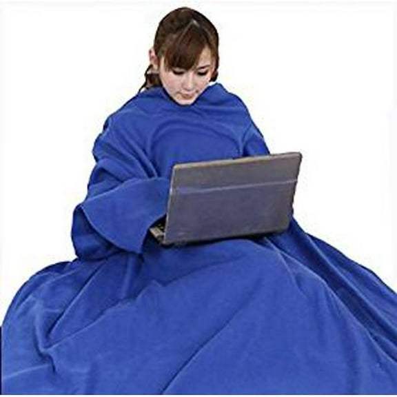 Warmie - Cozy Blanket with Sleeves Soft Fleece Warm Handsfree Washable - Blue One Size Adults