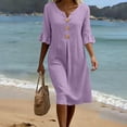 thumbnail image 6 of Smsaxvxz Women's Summer Dresses Fashion Solid Button V-neck Ruffle Short Sleeve Casual Loose Beach Vacation Midi Dress Purple 2XL, 6 of 9