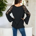 thumbnail image 7 of Women's Lace Detail V-Neck Blouse with Bell Sleeves- Large, Black, 7 of 7