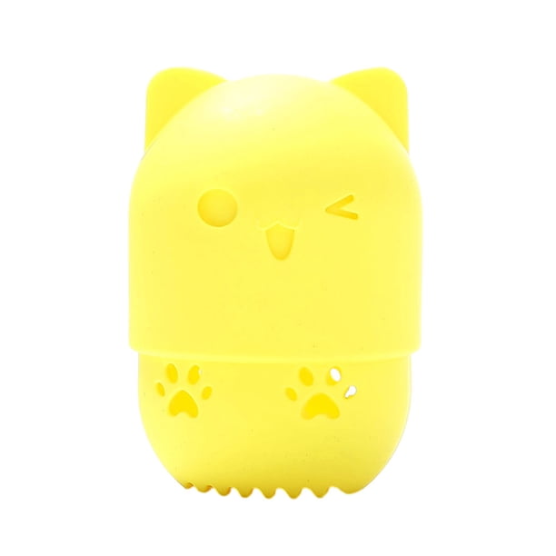 Vogacara Caja de almacenamiento de silicona, protección resistente y confiable para esponjas de maquillaje, soporte de esponja en forma de gato Pinceles de maquillaje y herramientas amarillo