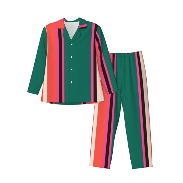 Fotbe Vertical Stripes Pijama de Hombre con Estampado de Manga Larga, Conjunto de 2 Piezas, Ropa de Dormir Suave y Cómoda con Bolsillos-Medium