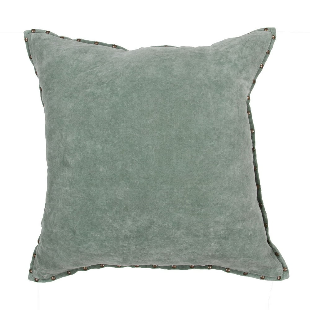 22" Solid Sage Green and Brass Studded Rectangular Decorative Throw Pillow