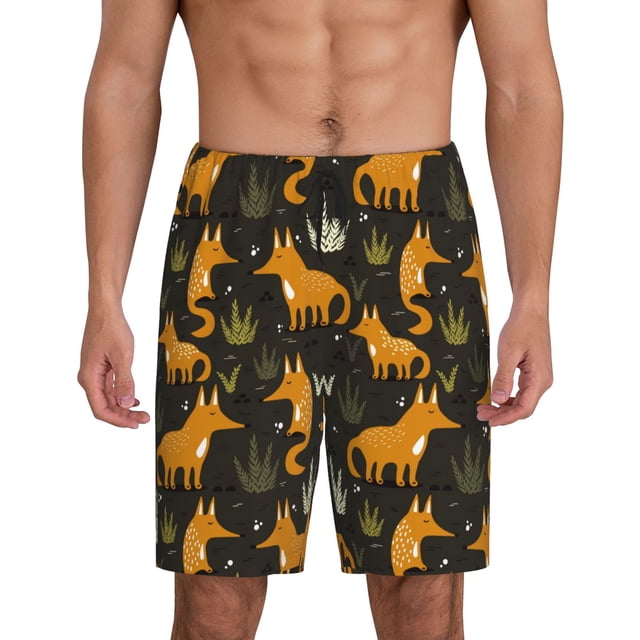 Balery Funny Fox by the Field Pantalones cortos de pijama de punto de algodón para hombre con cinturilla y bolsillos-Medium