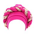 thumbnail image 2 of Turban Africain pour Femmes, Foulard à Sequins, Bonnet de Couverture de Cheveux, Rose Rouge, 2 of 9