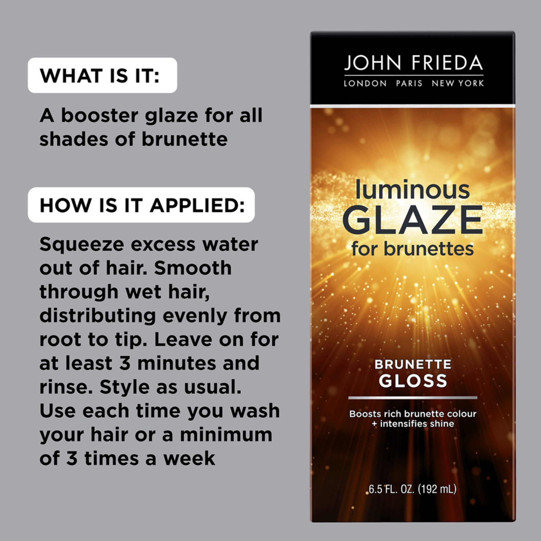 John Frieda Brilliant Brunette Luminous Glaze, Colour Enhancing Shine Glaze, Designed to Fill Damaged Areas for Smooth, Glossy Brown Hair Color, 6.5 fl oz