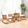 thumbnail image 4 of Costway 3 Pieces Acacia Wood Rocking Bistro Set with Coffee Table and Cushions for Lawn, 4 of 10