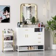 thumbnail image 2 of Advwin Free Standing Salon Station with LED Mirror, Barber Station with Cabinet, 4 Drawers & 3 Hair Dryer Holders, Modern Salon Dresser for Hair Styling, Beauty Spa Equipment, White, 2 of 11