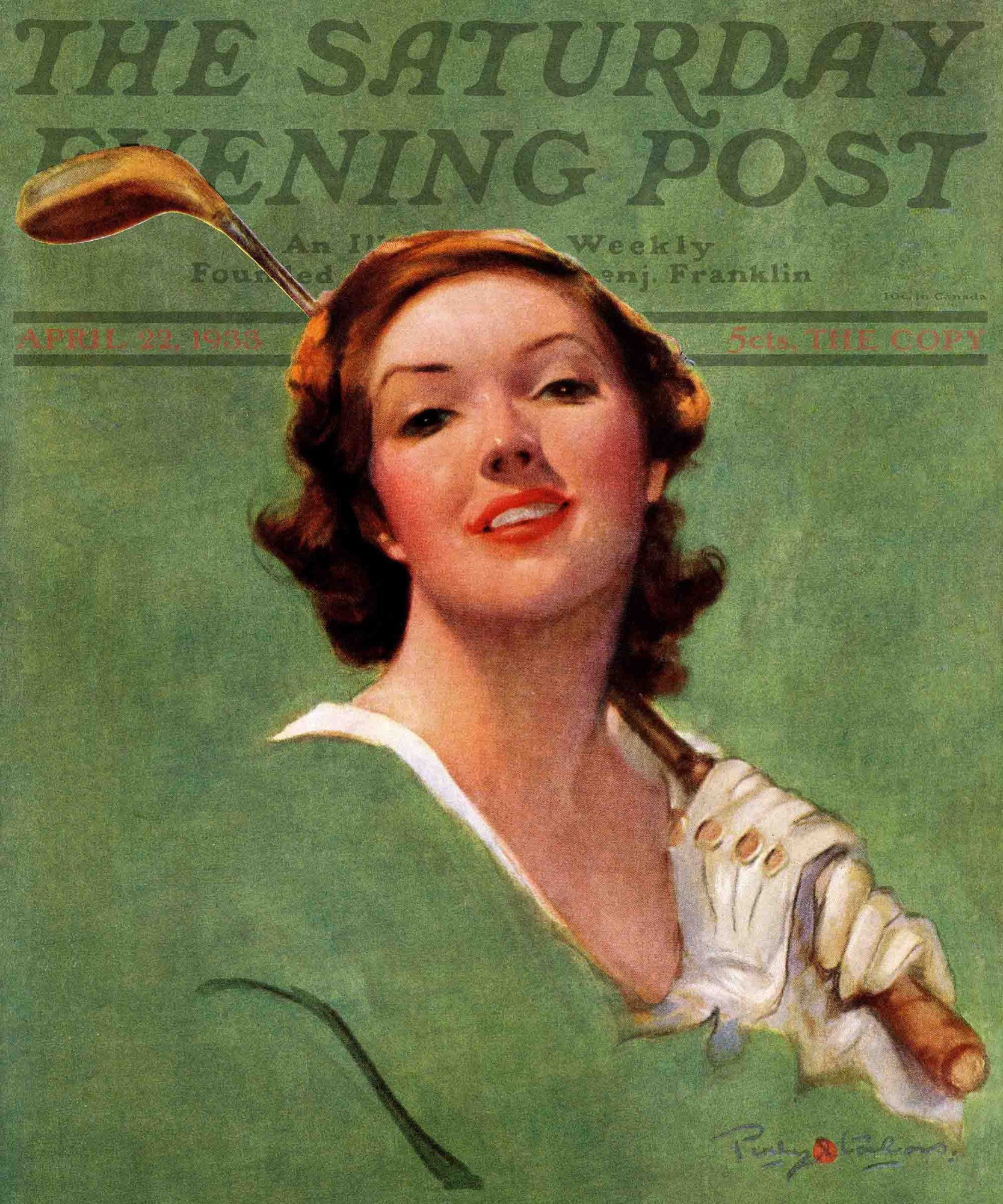 Marmont Hill Portrait of Lady Golfer by Penrhyn Stanlaws Painting Print on Canvas