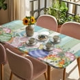thumbnail image 3 of Cute Easter Bunny Table Cloths for 4 Foot Rectangle Tables, Eucalyptus Leaves Colorful Eggs Wooden Patio Waterproof Elastic Fitted Tablecloths, Washable Rectangular Table Cover for Camping, 3 of 8