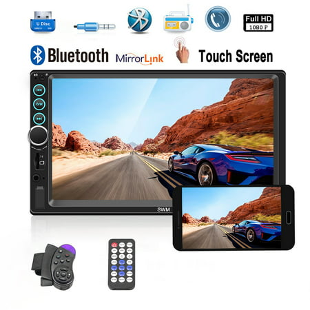 2018 New Updated 7 Inch Car Stereo Radio Bluetooth Double Din Touch Screen MP5 Player With Mirroror Link Function, not included the backup camera (Both Support Android And IOS (What's The Best Radio App For Android)