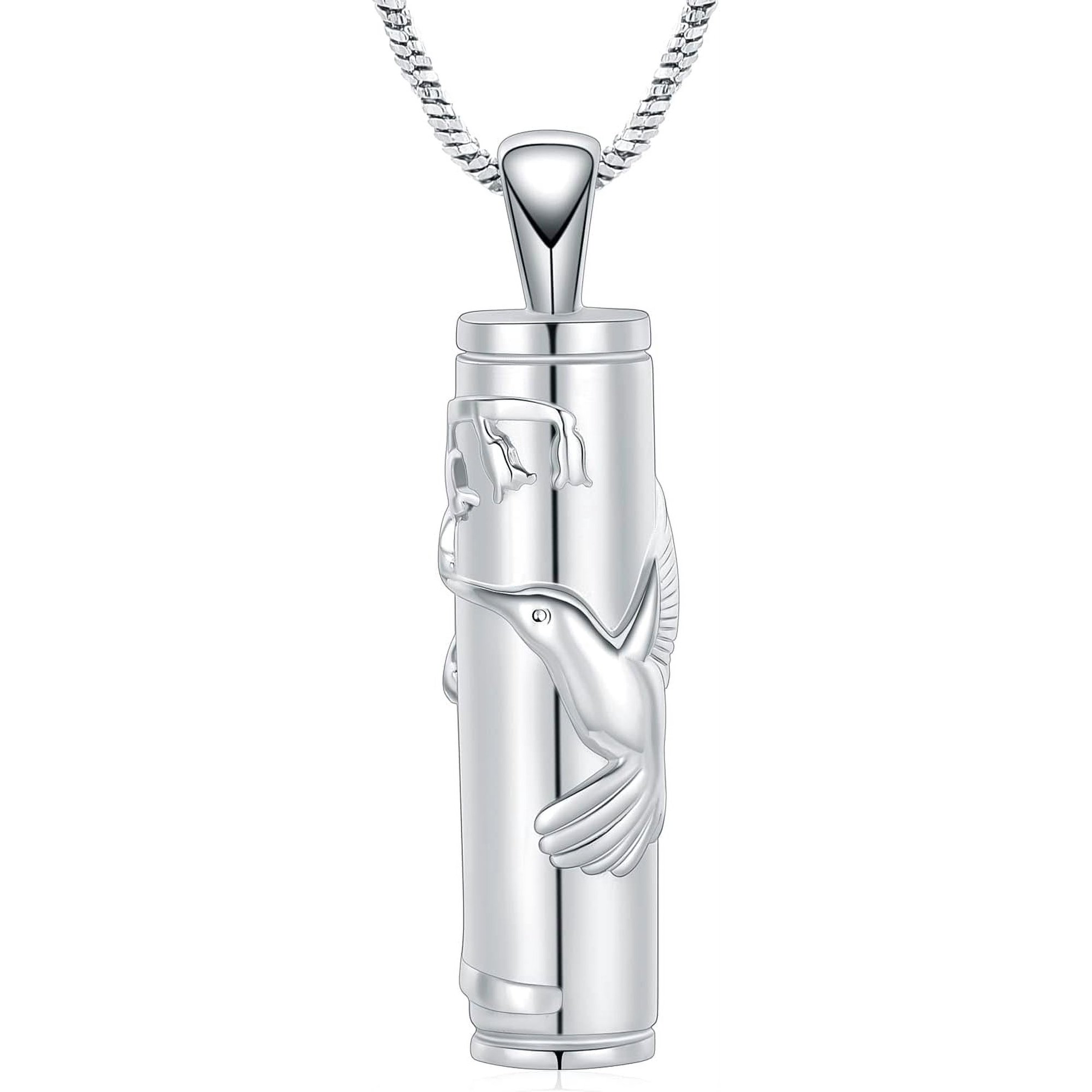 Cremation Jewelry Hummingbird Urn Ashes Necklace for Women Men Cylinder Vial Ashes Keepsake Memorial Urn Jewelry Ashes Holder