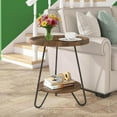 thumbnail image 6 of Mid Century Modern Round End Table with Lower Shelf Black Metal Frame Wood Top Industrial Side Table Nightstand for Living Room Bedroom Small Space Furniture 20 Inch Diameter, 6 of 7