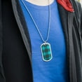 thumbnail image 3 of Plaid Turquoise Teal Gray Grey Pattern Military Dog Tag Pendant Necklace with Chain, 3 of 4