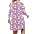 thumbnail image 6 of Elvqul Crew Neck Nightgowns for Women Summer Long Sleeve Comfortable Print Loungewear Purple Pull on Basic Nighty Oversized Nightgowns, 6 of 6