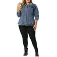 thumbnail image 2 of Agnes Orinda Women's Plus Size Button Down Chest Pocket Short Denim Jacket 4X Blue, 2 of 6