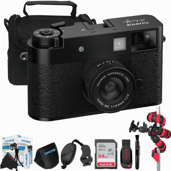 FUJIFILM X half 18MP Retro Digital Camera Bundle with Lens, Film Modes, 64GB Card, Tripod & Accessories