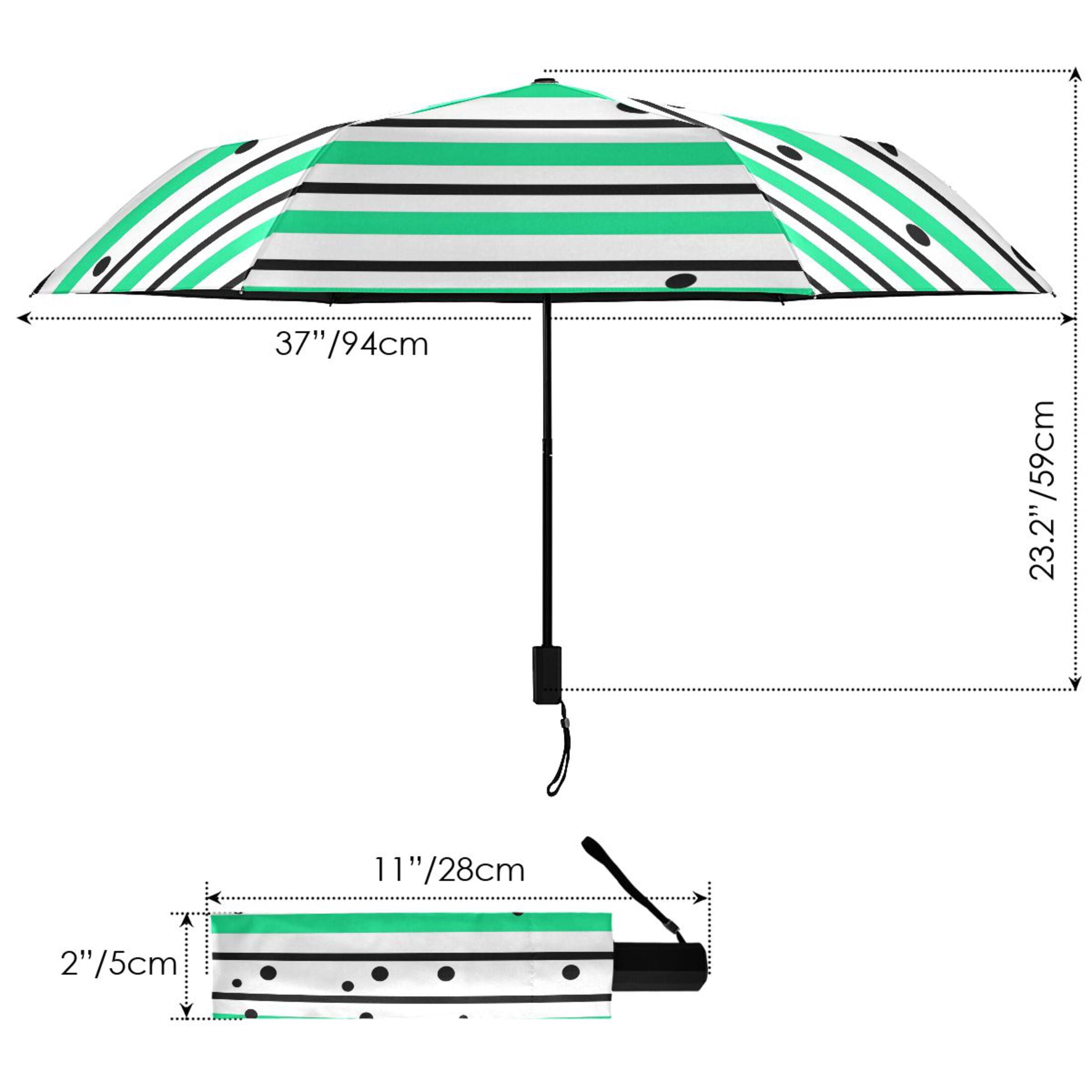 ALAZA Stripes Polka Dots UPF 50+ Compact Folding Umbrella for Rain Travel Umbrella Packable