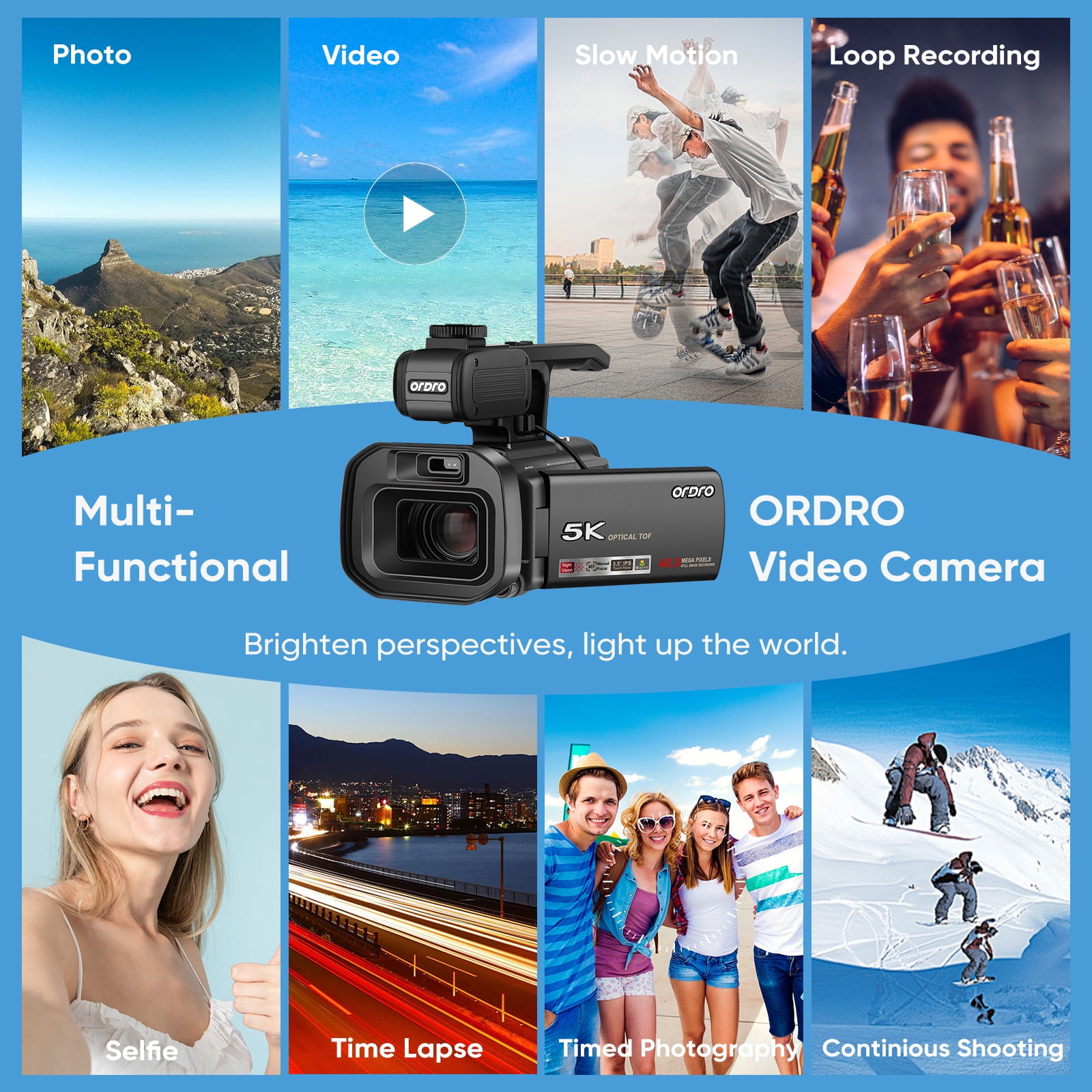 ORDRO Video Camera 5K 30FPS Camcorder 48MP Photo Vlogging Camera 12X Optical Zoom 3.5''Screen for Photography Youtube