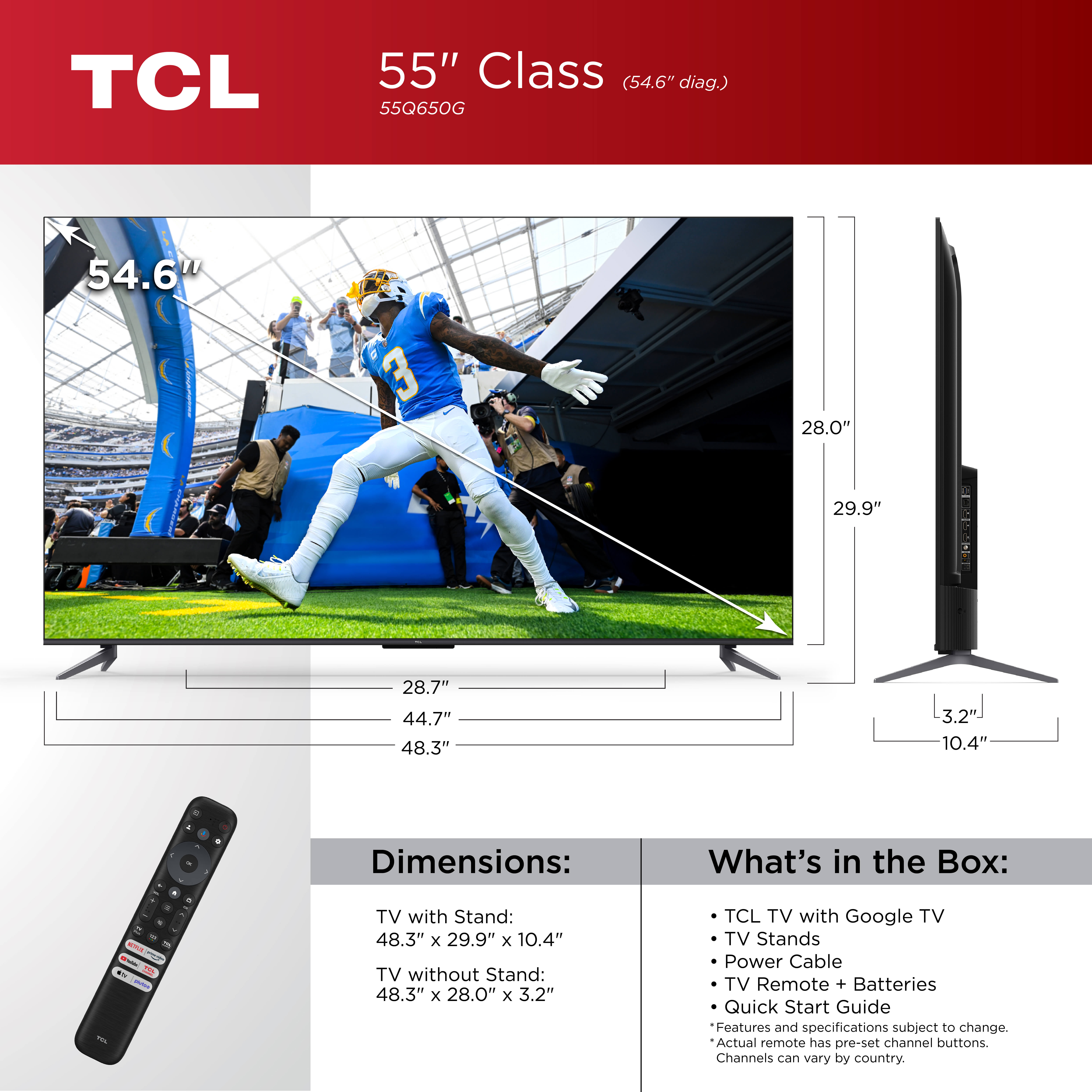 TCL 55” Class Q Class 4K QLED HDR Smart TV with Google TV, 55Q650G - image 3 of 17