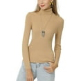 thumbnail image 2 of UKAP Ladies Tunic Blouse Long Sleeve Jumper Top Solid Color Knit Tops Slim Fit Work Sweater Light Camel XL, 2 of 3