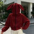 thumbnail image 7 of Tqcoqu Women's Cute Bunny Ear Zip Up Hoodie,Cropped Long Sleeve Loose Casual Sweatshirt Jacket with Kangaroo Pocket,2026 Trendy Outerwear Tops,Red Women's S-XXL, 7 of 7