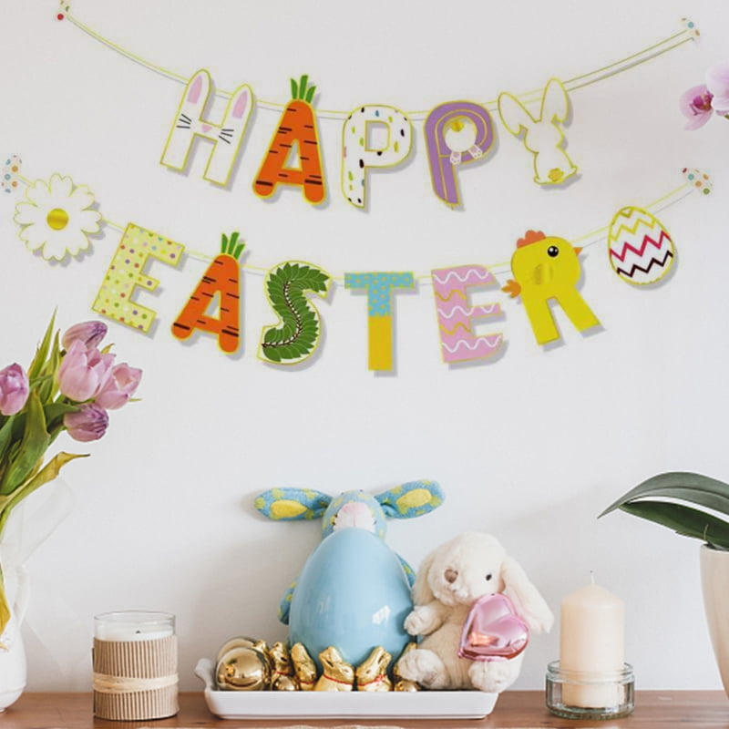 Happy Easter Banner Burlap - Rustic Easter Decorations - Easter Bunny ...