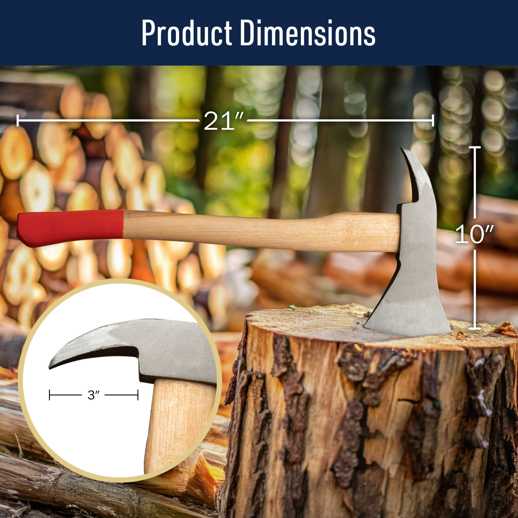 Kings County Tools 21” Wood Splitting Axe with Log Pick, Forged Steel Hatchet Head and Wooden Handle