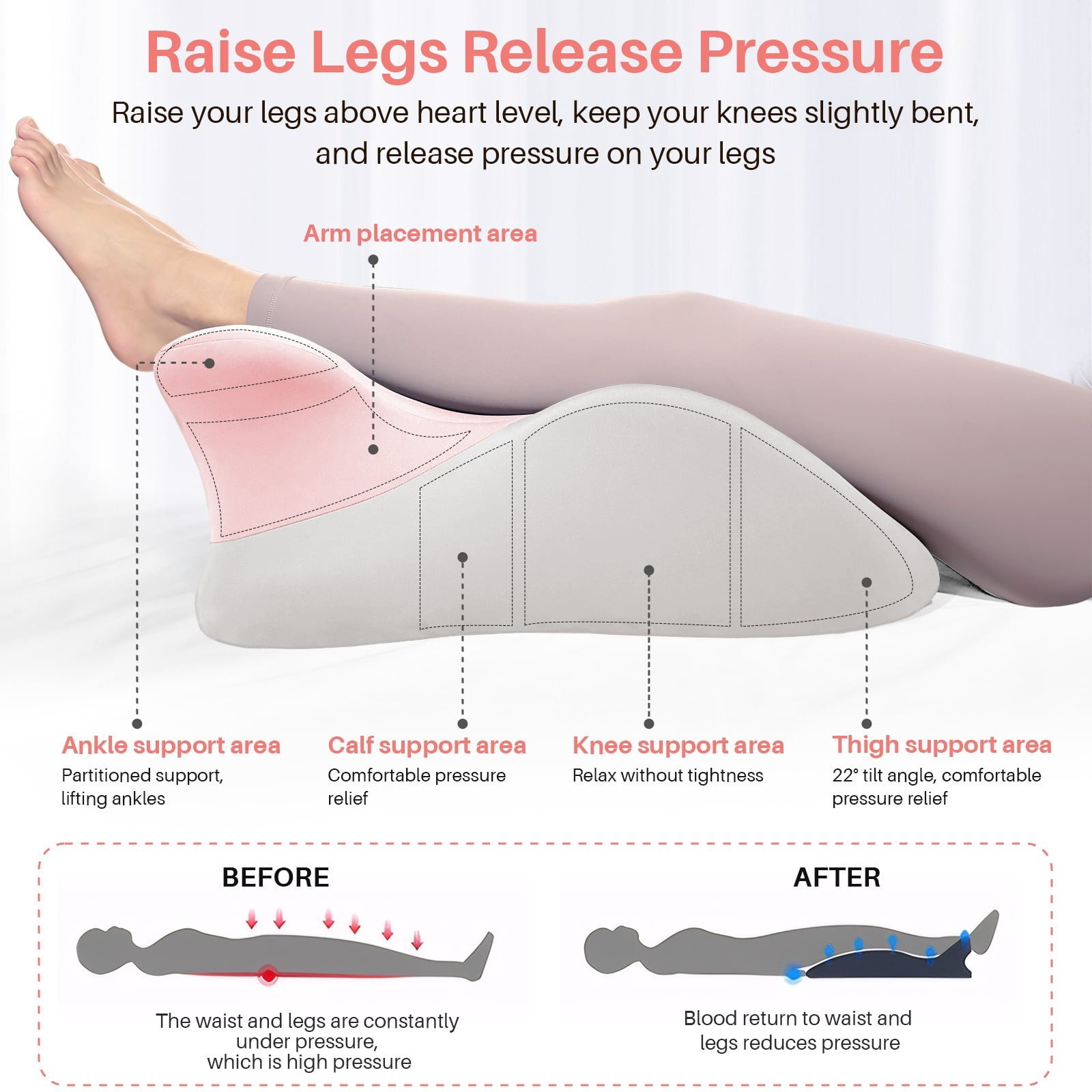 JIAN YA NA Multi-Position Wedge Pillow for Adults, Memory Foam Support Bed Pillow with Removable Cover for Sleeping Sitting Up Prone Reading (Pink/Gray)