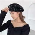 thumbnail image 2 of Bling Beret Hats for Women Sequin Paris Artist Cap Fashionable Ladies Sparkle Shining French Style Beanie Beret, 2 of 5