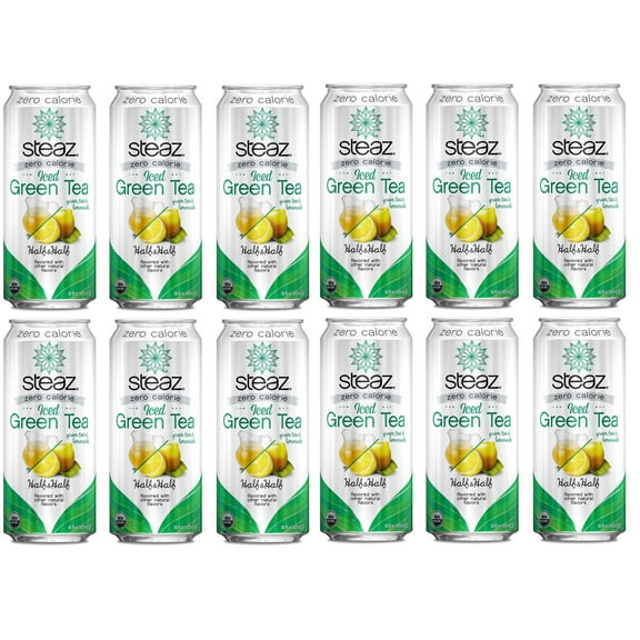 Steaz Organic Zero Calorie Half Iced Green Tea & Half Lemonade, 16 OZ (Pack of 12)
